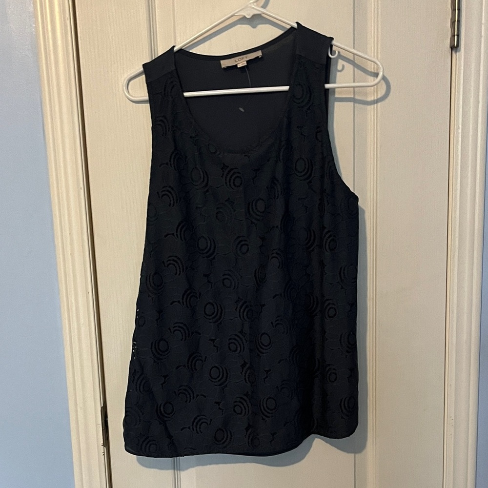 LOFT Navy Patterned Tank Top